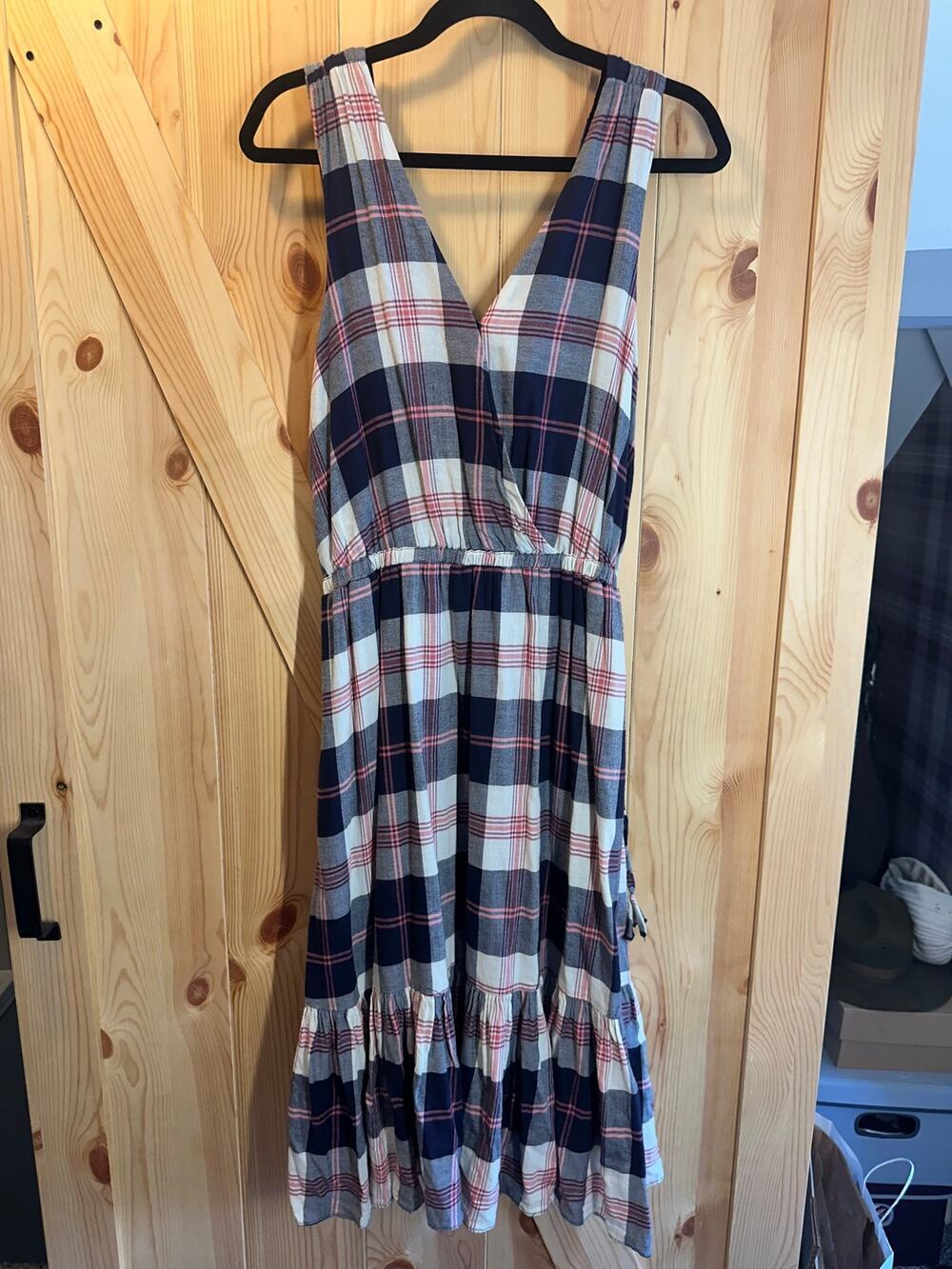 Anthropologie Isabella Sinclair Dickens Plaid Ruffle Hem Midi Dress -Size M